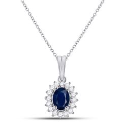 Womens Oval Blue Sapphire Solitaire Pendant 1-1/5 Cttw 14kt White Gold - REF-46A5M