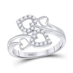 Womens Round Diamond Fashion Heart Ring 1/4 Cttw 10kt White Gold - REF-22M5H