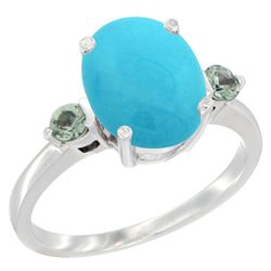 2.64 CTW Turquoise & Green Sapphire Ring 10K White Gold - REF-30M5A