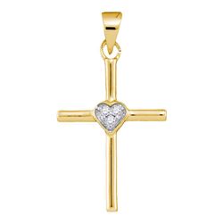 Womens Round Diamond Small Heart Cross Pendant .03 Cttw 10kt Yellow Gold - REF-6H5R