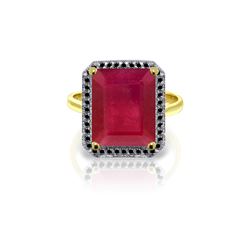 Genuine 7.45 ctw Ruby & Black Diamond Ring 14KT Yellow Gold - REF-116Y6F