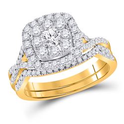 Round Diamond Bridal Wedding Ring Band Set 1 Cttw 14kt Yellow Gold - REF-87A5M