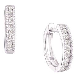 Womens Round Diamond Milgrain Hoop Earrings 1/4 Cttw 14kt White Gold - REF-24X5A