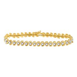 Womens Round Diamond S-Link Tennis Bracelet 1/2 Cttw 10kt Yellow Gold - REF-71R9X