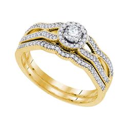 Round Diamond Milgrain Bridal Wedding Ring Band Set 3/8 Cttw 10kt Yellow Gold - REF-41K9Y