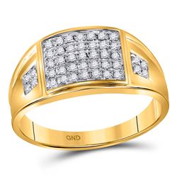 Mens Round Prong-set Diamond Square Cluster Ring 1/4 Cttw 10kt Yellow Gold - REF-25A5M