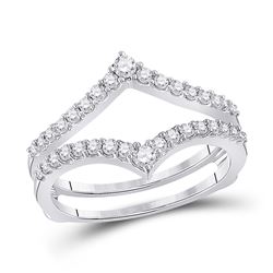 Womens Round Diamond Ring Guard Wrap Enhancer Wedding Band 1/2 Cttw 14kt White Gold - REF-44W5K