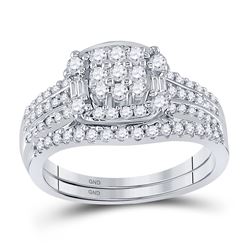 Round Diamond Bridal Wedding Ring Band Set 3/4 Cttw 10kt White Gold - REF-49Y9N