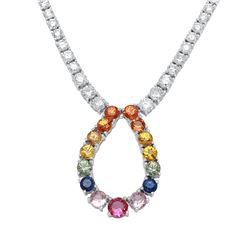 10.13 CTW Multi-Color Sapphire & Diamond Necklace 18K White Gold - REF-498R7K