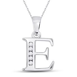 Womens Round Diamond E Initial Letter Pendant 1/20 Cttw 10kt White Gold - REF-6M5H