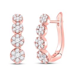 Womens Round Diamond Flower Cluster Hoop Earrings 1-1/4 Cttw 14kt Rose Gold - REF-82H9R