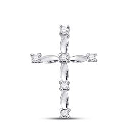 Womens Round Diamond Cross Pendant 1/20 Cttw 10kt White Gold - REF-5X9A