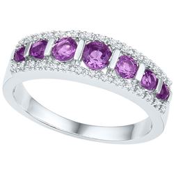 Womens Round Lab-Created Amethyst Band Ring 3/4 Cttw 10kt White Gold - REF-18W9K