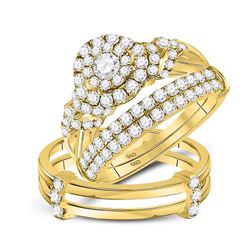 His Hers Round Diamond Solitaire Matching Wedding Set 1-1/2 Cttw 14kt Yellow Gold - REF-129A9M