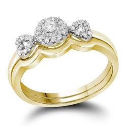 Round Diamond Halo Bridal Wedding Ring Band Set 1/4 Cttw 10kt Yellow Gold - REF-30F9W