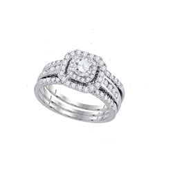 Round Diamond Bridal Wedding Ring Band Set 1 Cttw 14kt White Gold - REF-109Y5N