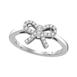 Womens Round Diamond Ribbon Bow Knot Ring 1/6 Cttw 10kt White Gold - REF-14N5F