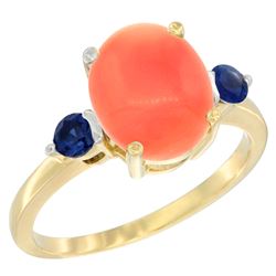 0.24 CTW Blue Sapphire & Natural Coral Ring 14K Yellow Gold - REF-31W6F