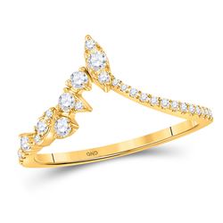 Womens Round Diamond Marquise Dot Chevron Band Ring 1/3 Cttw 14kt Yellow Gold - REF-29H5R