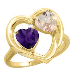 1.91 CTW Diamond, Amethyst & Morganite Ring 14K Yellow Gold - REF-36A6X