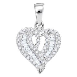 Womens Round Baguette Diamond Heart Pendant 1/5 Cttw 10kt White Gold - REF-13Y9N