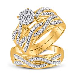 His Hers Round Diamond Cluster Matching Wedding Set 3/8 Cttw 10kt Yellow Gold - REF-41N5F