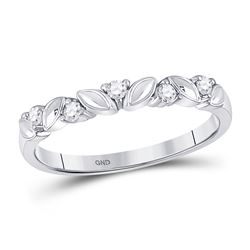 Womens Round Diamond 5-Stone Stackable Band Ring 1/10 Cttw 14kt White Gold - REF-14Y9N