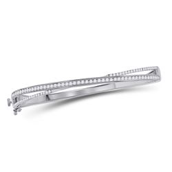 Womens Round Diamond Bangle Bracelet 1 Cttw 14kt White Gold - REF-120H5R