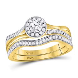 Round Diamond Bridal Wedding Ring Band Set 1/2 Cttw 14kt Yellow Gold - REF-71K9Y