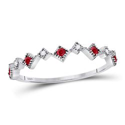 Womens Round Ruby Diamond Milgrain Square Stackable Band Ring 1/8 Cttw 10kt White Gold - REF-9W5K