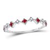 Image 1 : Womens Round Ruby Diamond Milgrain Square Stackable Band Ring 1/8 Cttw 10kt White Gold - REF-9W5K