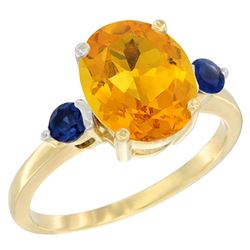 2.64 CTW Citrine & Blue Sapphire Ring 10K Yellow Gold - REF-24R5H