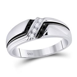 Mens Round Black Color Enhanced Diamond Band Ring 1/5 Cttw 10kt White Gold - REF-23K5Y