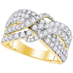 Womens Round Diamond Crossover Cocktail Ring 2 Cttw 14kt Yellow Gold - REF-131F5W