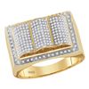 Image 1 : Mens Round Diamond Rectangle Ripple Cluster Ring 3/4 Cttw 10kt Yellow Gold - REF-47F9W