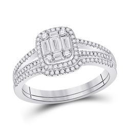 Baguette Diamond Bridal Wedding Ring Band Set 1/2 Cttw 14kt White Gold - REF-49Y9N