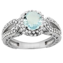 1.25 CTW Aquamarine & Diamond Ring 14K White Gold - REF-88Y8V