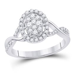 Womens Round Diamond Oval Cluster Ring 1/2 Cttw 14kt White Gold - REF-48R9X