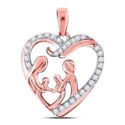 Womens Round Diamond Mother Children Family Heart Pendant 1/4 Cttw 10kt Rose Gold - REF-16X9A