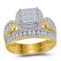 Princess Diamond Bridal Wedding Ring Band Set 1-1/2 Cttw 14kt Yellow Gold - REF-98X5A