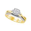Image 1 : Round Diamond Cluster Bridal Wedding Ring Band Set 3/8 Cttw 14k Yellow Gold - REF-49N5F