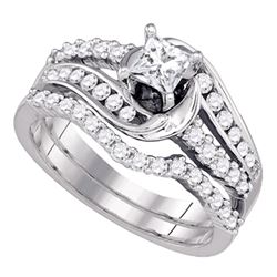 Princess Diamond Bridal Wedding Ring Band Set 1 Cttw 14kt White Gold - REF-145H5R