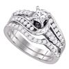 Image 1 : Princess Diamond Bridal Wedding Ring Band Set 1 Cttw 14kt White Gold - REF-145H5R