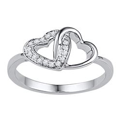 Womens Round Diamond Double Locked Heart Ring 1/12 Cttw 10kt White Gold - REF-13H5R