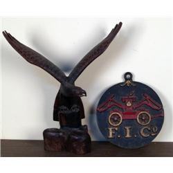 Dark Wood Carved Eagle & Fire House Pla
