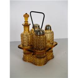 Cruet Set w 4 Amber Jars