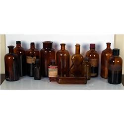 Lot of 13 Amber Medicine Bottles