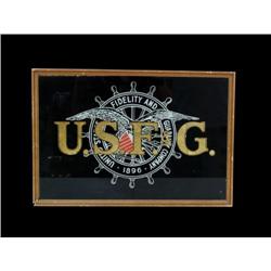 U.S.F.& G. Reverse Glass Sign   Wood Fr