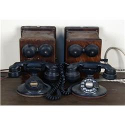 Lot of 2 Antique Business Phones w Oak 