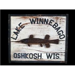 Folk-Art Sign  Metal & Wood  "Lake Winn